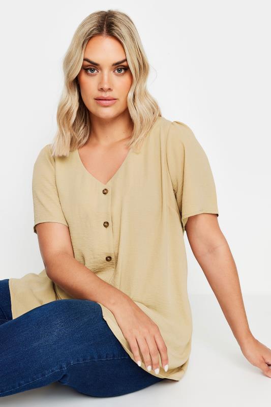 YOURS Plus Size Natural Brown Button Up Blouse | Yours Clothing  1