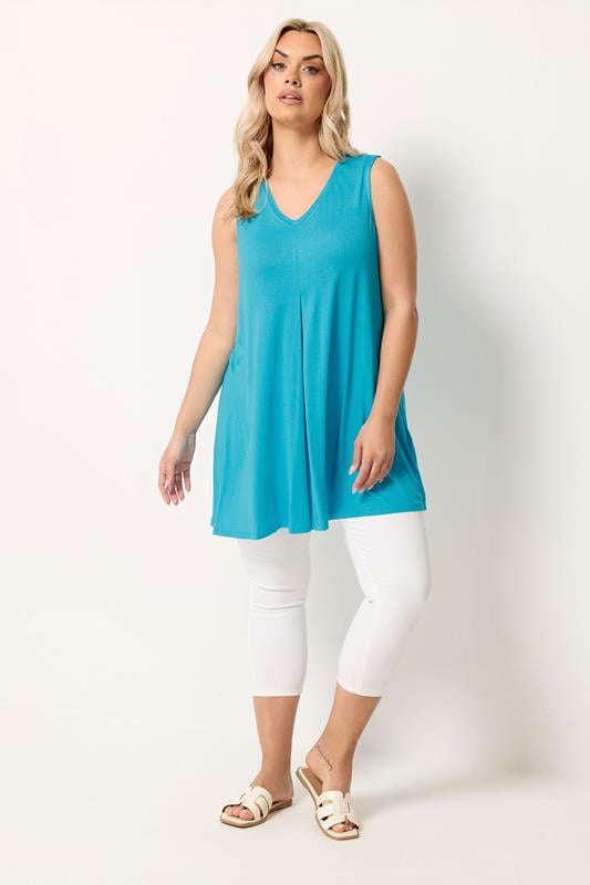 YOURS Plus Size Blue Pleat Front Vest Top | Yours Clothing 1