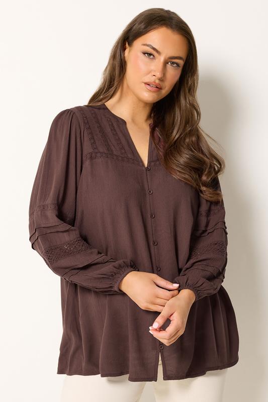  YOURS Curve Chocolate Brown Notch Neck Crochet Blouse