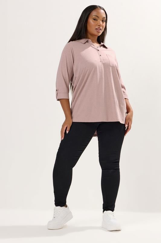 YOURS Plus Size Pink Cotton Placket Shirt | Yours Clothing 1