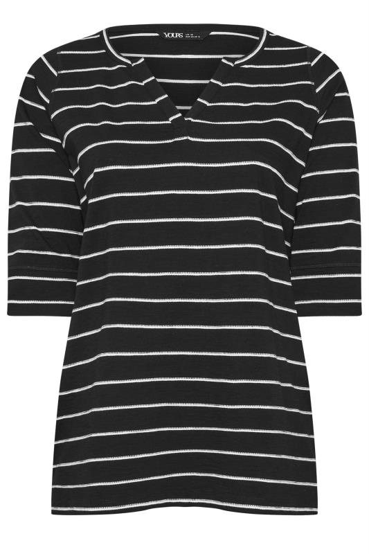 YOURS Plus Size Black & White Stripe Notch Neck T-Shirt | Yours Clothing 5