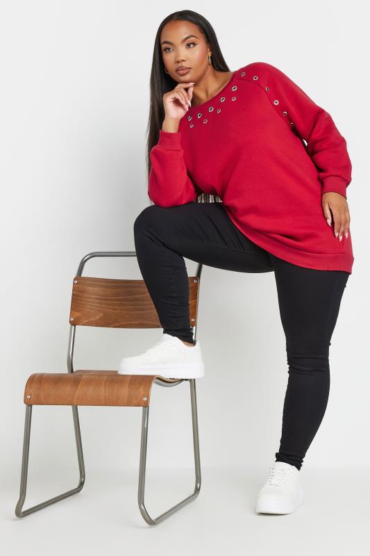 YOURS Curve Red Eyelet Detail Sweatshirt | Yours Clothing 2