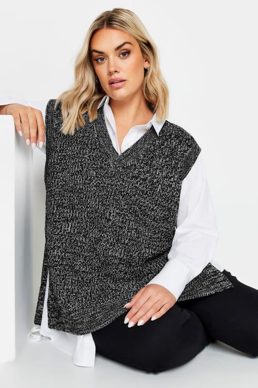 YOURS Curve Black & Grey Knitted Vest | Yours Clothing 2