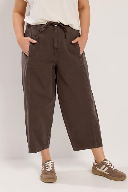 YOURS Curve Brown Barrel Leg Cropped Jeans
