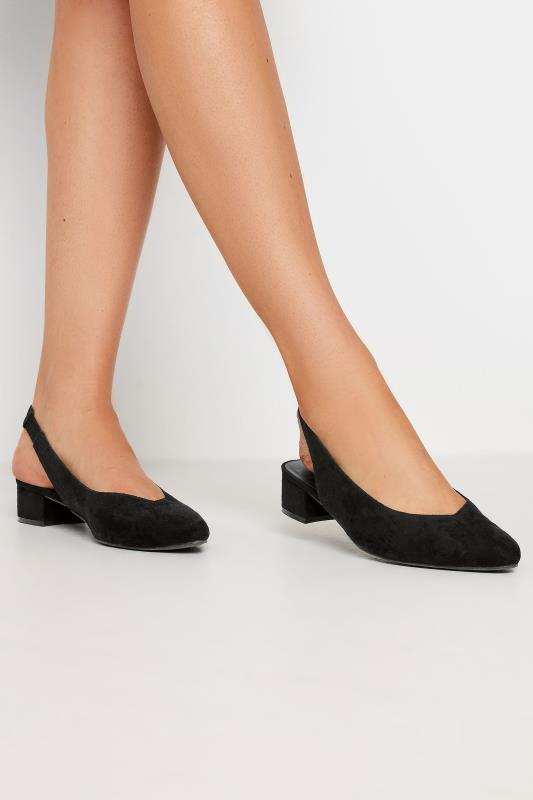 LTS Black Faux Suede Slingback Point Heels In Standard Fit | Long Tall Sally 1