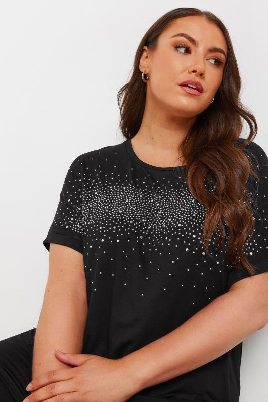 YOURS Plus Size Black Diamante Detail T-Shirt | Yours Clothing 4