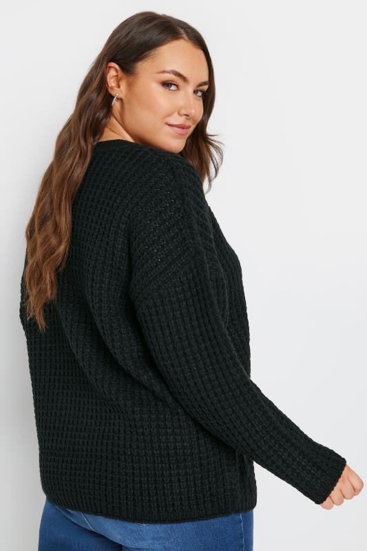 YOURS Plus Size Black Waffle Knit Jumper | Yours Clothing 4