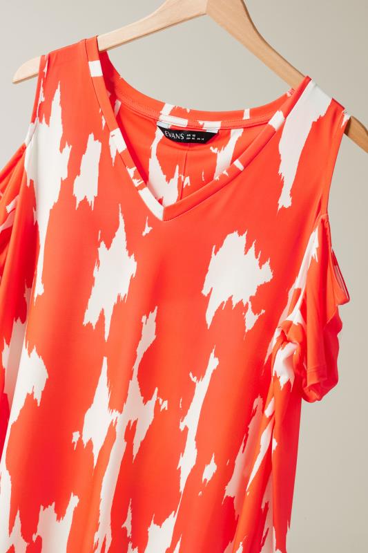 EVANS Plus Size Orange Abstract Print Cold Shoulder Top | Evans  7