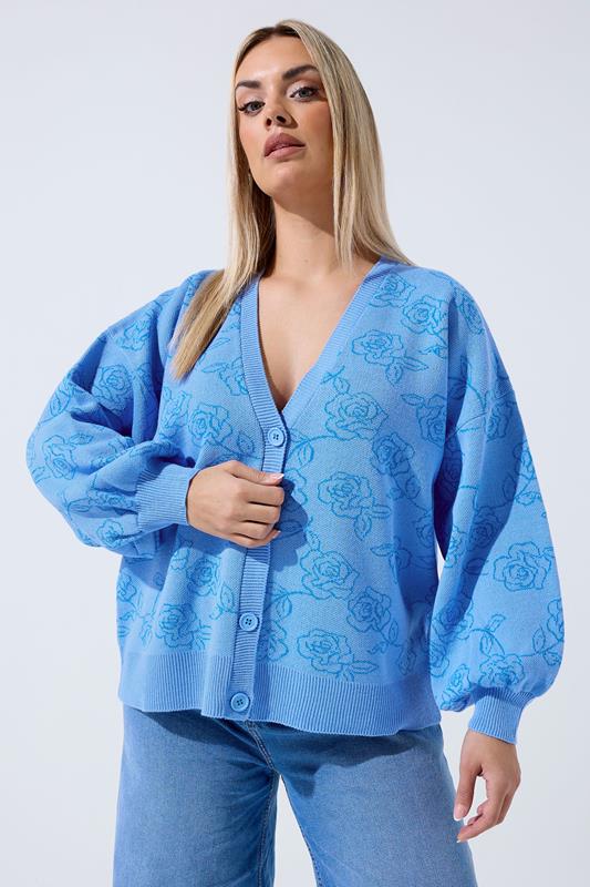  LIMITED COLLECTION Curve Blue Rose Knitted Cardigan