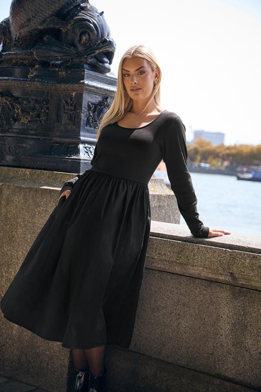  YOURS Curve Black Mixed Rib Midi Dress