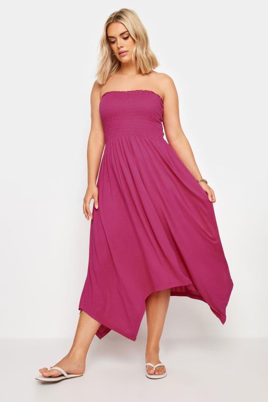 YOURS Plus Size Pink Shirred Bandeau Midi Dress | Yours Clothing 2