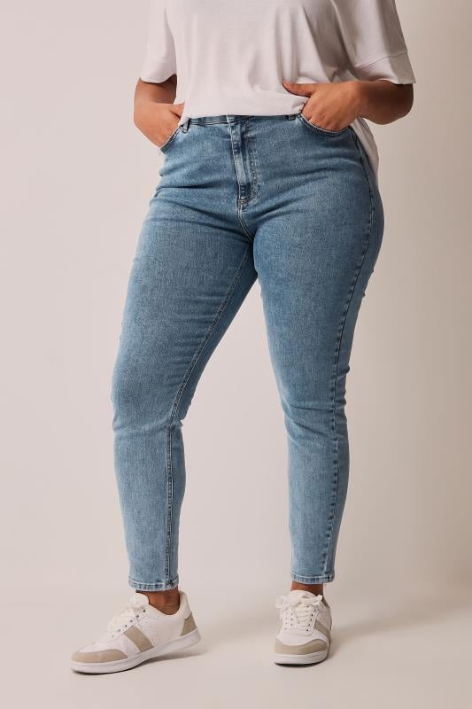 Plus Size  EVANS Curve Blue Mid Wash Shaper Skinny Jeans