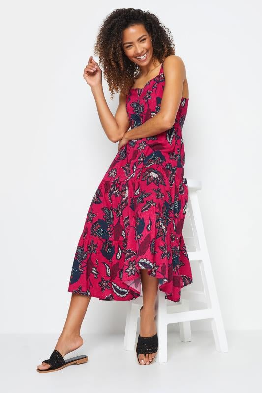 Women's  M&Co Pink Flower Printed Tiered Midi Sundress