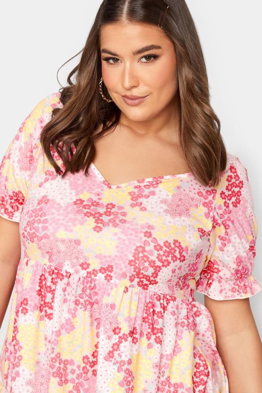 YOURS Curve Plus Size Pink Ditsy Floral Sweetheart Dress | Yours Clothing  4