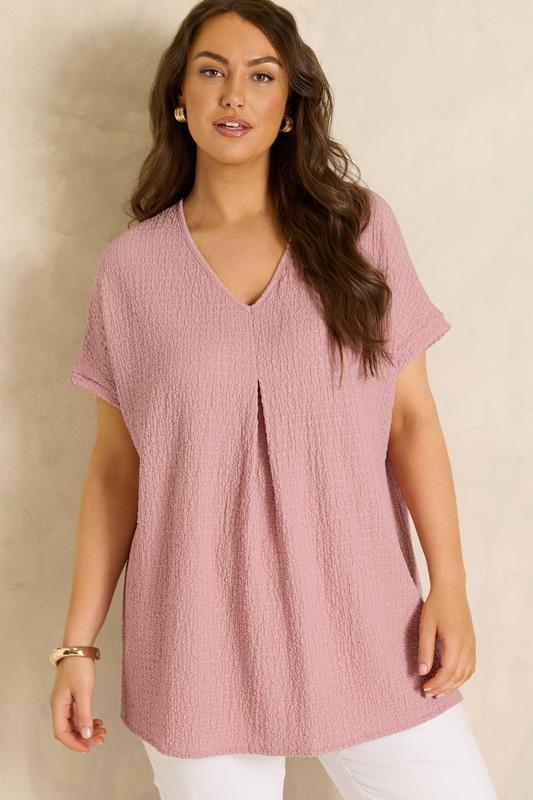  EVANS Curve Blush Pink Plisse Pleat Top