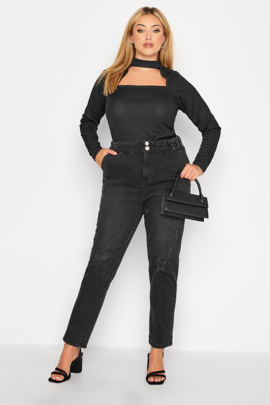 Plus Size Black Ripped Elasticated MOM Jeans | Yours Clothing 3