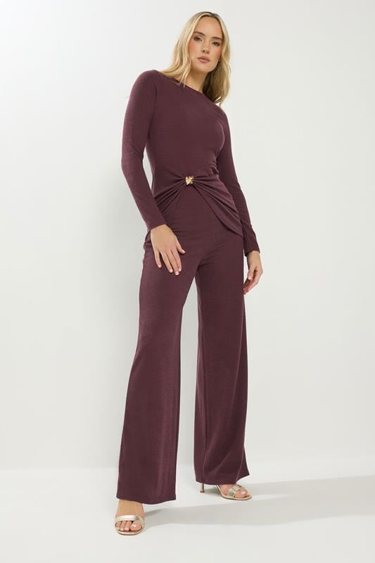  LTS Tall Berry Red Textured Wide Leg Trousers