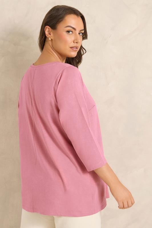 EVANS Plus Size Pink V-Neck Cotton Top | Evans 3