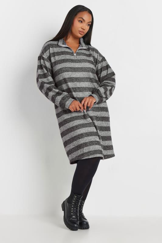 YOURS Plus Size White Stripe Soft Touch Jumper Dress | Yours Clothing 2