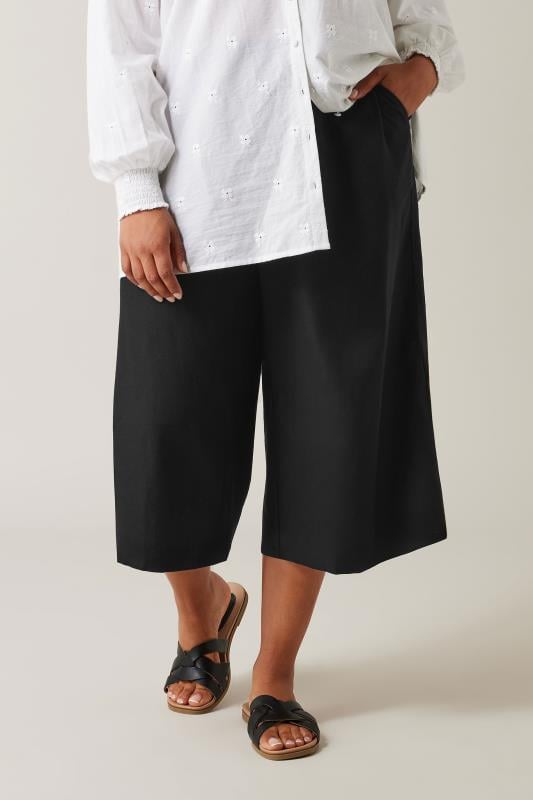 Plus Size  EVANS Curve Black Linen Culottes