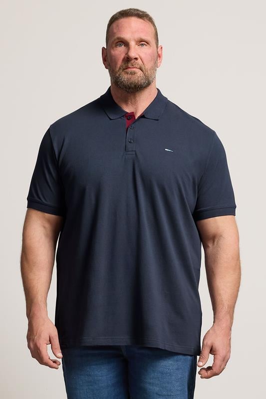 BadRhino Big & Tall Navy Blue & Red Contrast Polo Shirt | BadRhino 1