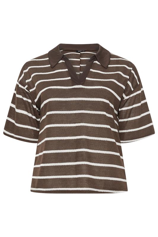 LIMITED COLLECTION Plus Size Chocolate Brown Stripe Rugby Collar Top | Yours Clothing 5