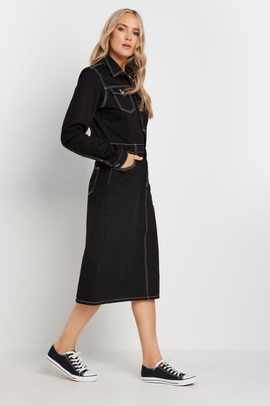 LTS Tall Black Contrast Stitch Denim Midi Dress | Long Tall Sally 6