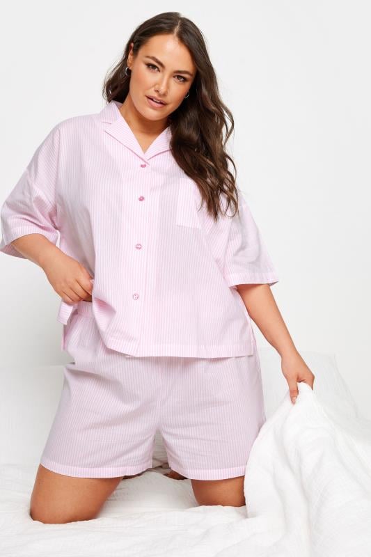 YOURS Plus Size Pink Stripe Pyjama Shorts | Yours Clothing 2