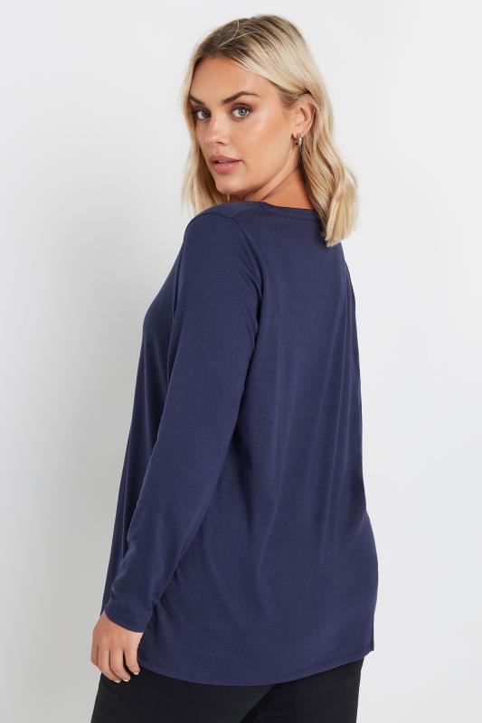 YOURS Plus Size Navy Blue Long Sleeve Essential T-Shirt | Yours Clothing 3