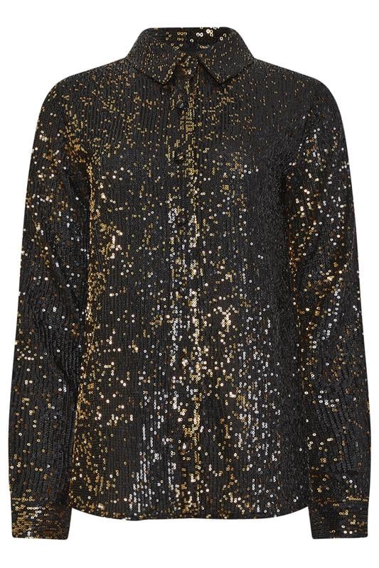LTS Tall Black & Gold Sequin Embellished Shirt | Long Tall Sally 6