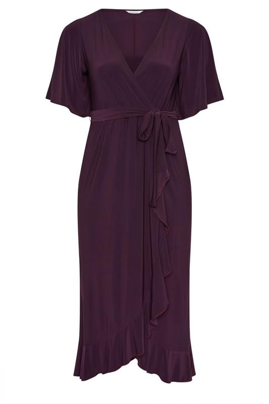 YOURS LONDON Plus Size Purple Short Sleeve Ruffle Wrap Maxi Dress | Yours Clothing  5