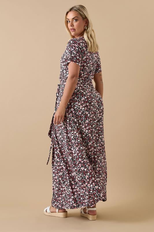 YOURS Plus Size Black Ditsy Floral Print Maxi Wrap Dress | Yours Clothing 3