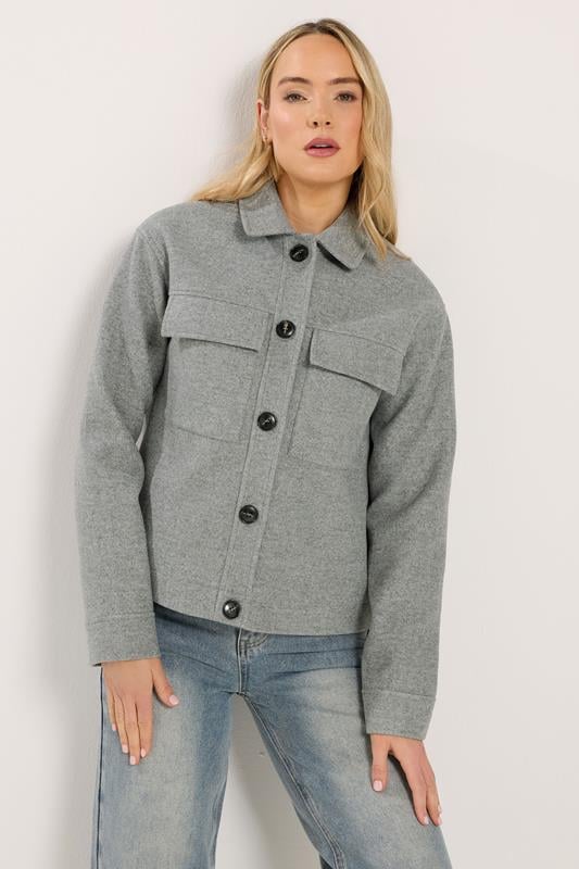 LTS Tall Grey Brushed Button Trucker Jacket | Long Tall Sally 1