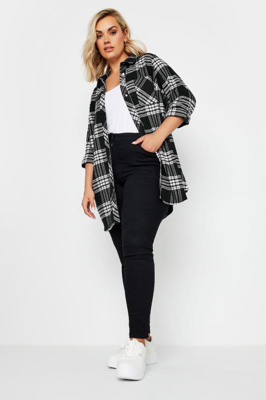 YOURS Plus Size Black & White Check Brushed Boyfriend Shirt | Yours Clothing 3