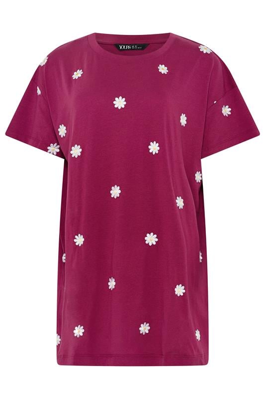 YOURS Plus Size Pink Embroidered Daisy T-Shirt | Yours Clothing 5
