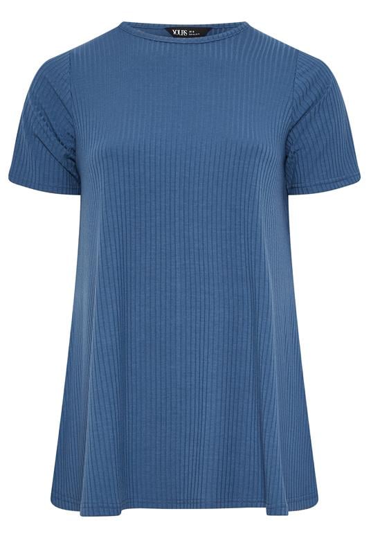 YOURS Plus Size Blue Ribbed Swing Top | Yours Clothing 5