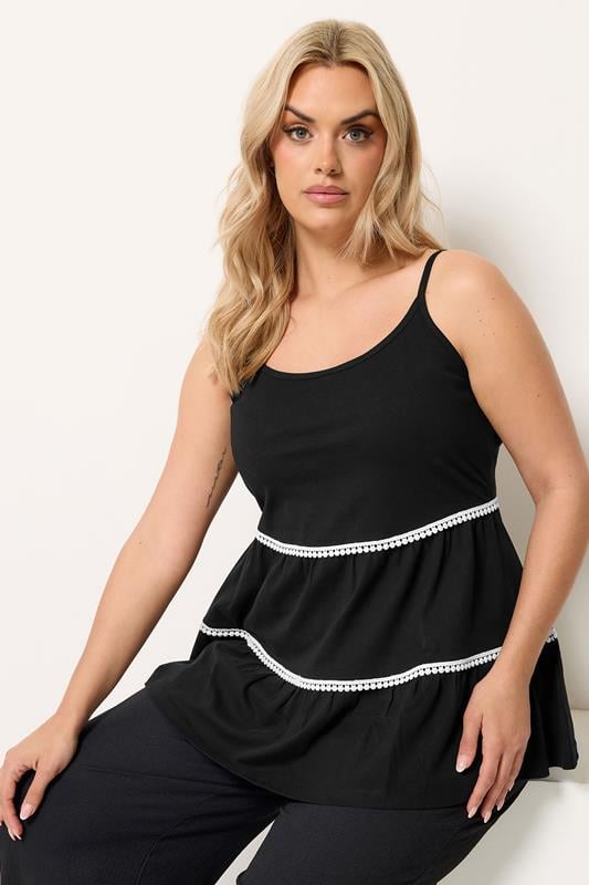 YOURS Plus Size Black Tiered Swing Vest Top | Yours Clothing 1
