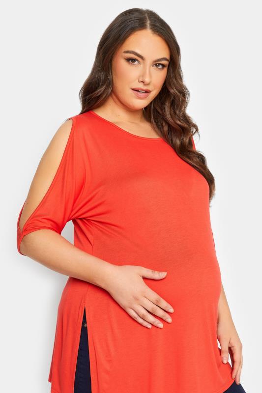 BUMP IT UP MATERNITY Plus Size Orange Cold Shoulder Split Hem Top | Yours Clothing 4