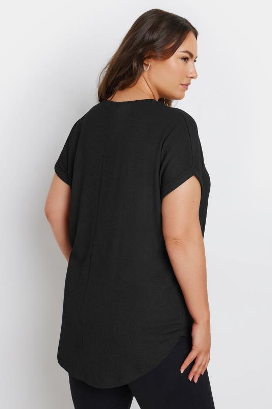 YOURS Plus Size Black Textured Notch Neck Top | Yours Clothing 4