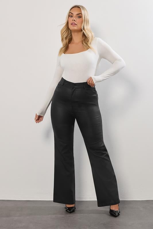 YOURS Curve Black Coated Wide Leg Trousers