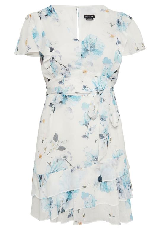 EVANS Plus Size White Blue Floral Print Ruffle Dress | Evans 5