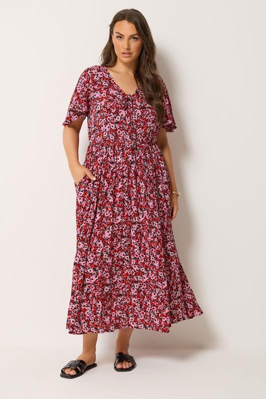  YOURS Curve Pink Ditsy Floral Maxi Dress