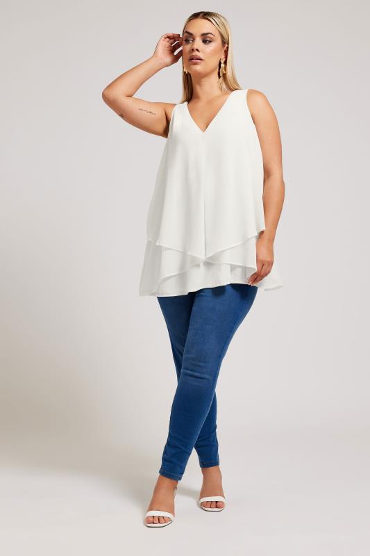 YOURS LONDON Plus Size White Layered Sleeveless Blouse | Yours Clothing 2