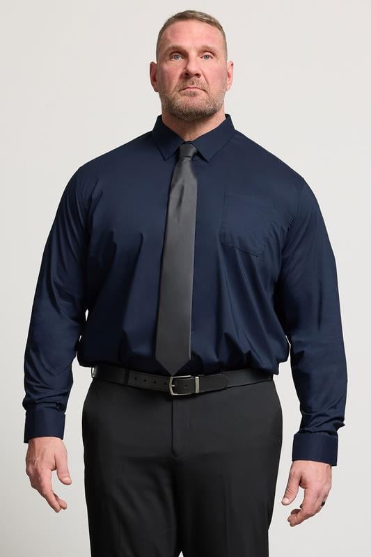D555 Big & Tall Navy Blue Long Sleeve Non Iron Stretch Shirt