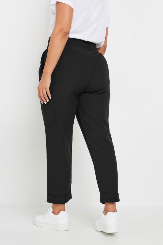 YOURS Plus Size Black Paperbag Waist Cargo Trousers | Yours Clothing  3