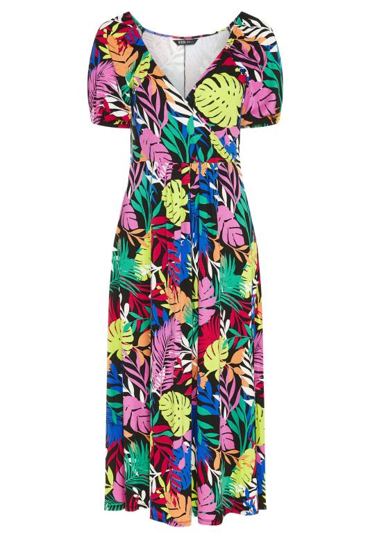 YOURS Plus Size Black Rainbow Leaf Print Wrap Dress | Yours Clothing 5