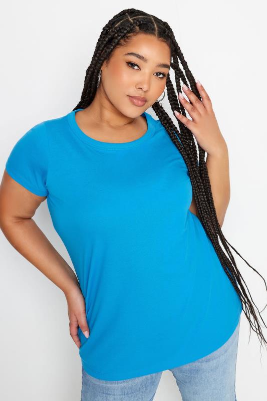 YOURS Plus Size Blue Cotton Blend T-Shirt | Yours Clothing 1