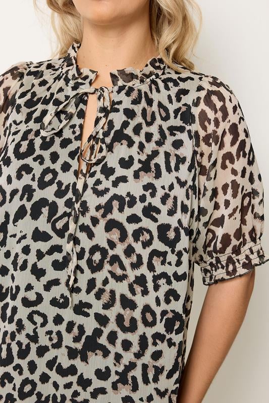 YOURS Plus Size White Leopard Frill Neck Blouse | Yours Clothing 4