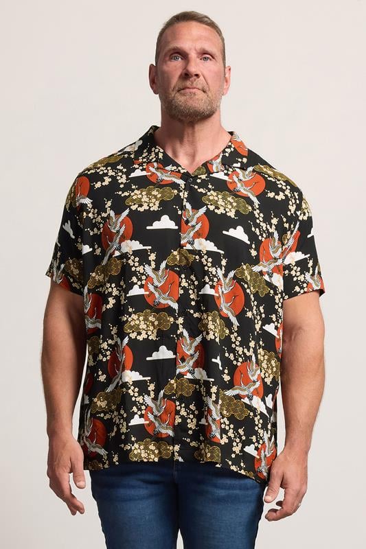 BadRhino Big & Tall Black Japanese Woodblock Print Shirt | BadRhino 1