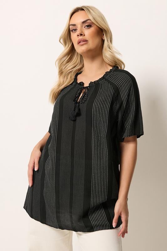  YOURS Curve Black Embroidered Notch Neck Blouse